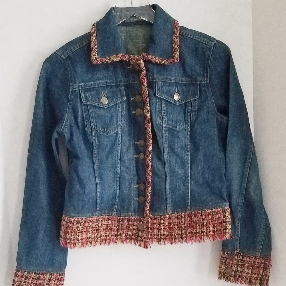 Liz Claiborne Denim Jacket with Tweed Trim - S